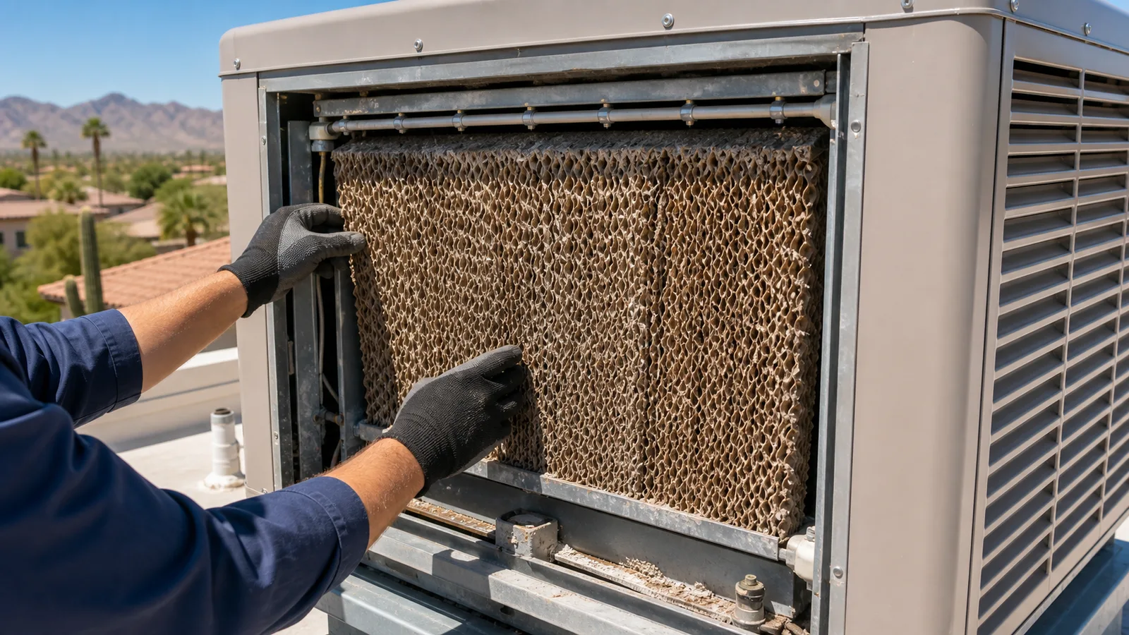 Dry evaporative cooler pads that can make a swamp cooler stop cooling